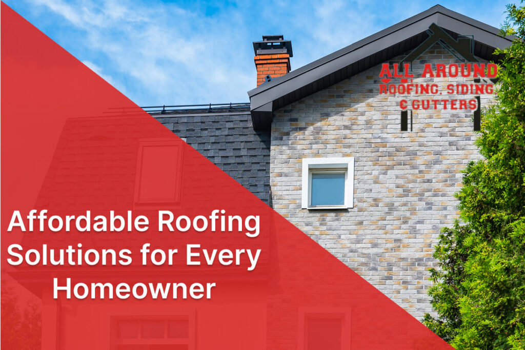 Brick house roof with chimney, emphasizing affordable roofing.